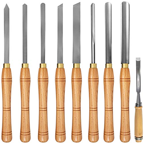 Mophorn Woodworking 8 Pcs Lathe Chisel, Wood Lathe Chisel Cutting Carving HSS Steel, Wood Turning Tools for Hardwood, One Free Chisel (Wooden Storage Case)