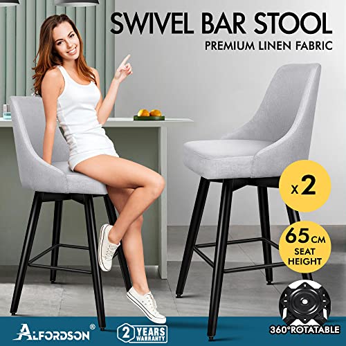 ALFORDSON Bar Stools 2Pcs Swivel Counter Stools 65cm Seat Height Wooden Kitchen Dining Chair with Footrest and Adjustable Leg Levelers Vintage Style for Home Bar Dining Room