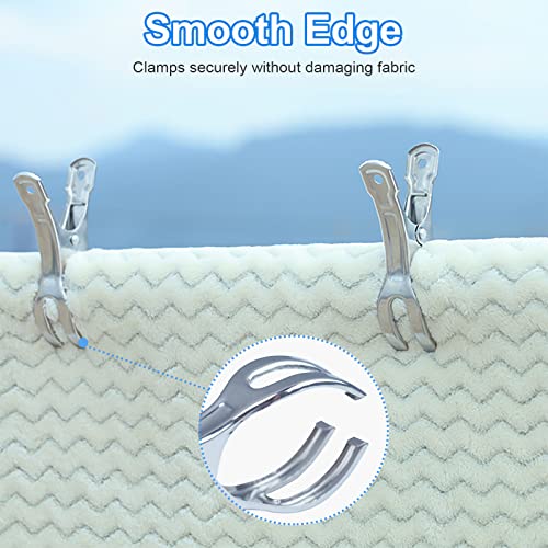 Coideal Beach Towel Chair Clips - 10 Pack Pool Cover Clips Stainless Steel Quilt Clamps Metal Large Heavy Duty Clothes Pins Windproof for Sunbed Lounge Cruise