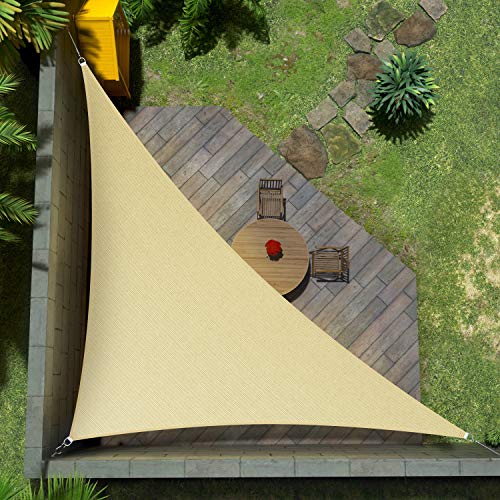 Amgo 14' x 14' x 19.8' Beige Right Triangle Sun Shade Sail Canopy Awning Cloth AGTAPRT14 - UV Blockage, Water & Air Permeable, Heavy Duty Commercial Grade, Outdoor Patio Garden (We Make Custom Size)