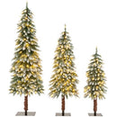 Costway Snowy Christmas Tree Set of 3, Artificial Xmas Tree with 129/231/ 369 PVC Branch Tips & 50/100/ 150 Warm White LED Lights, Pre-Lit Slim Xmas Decoration Tree, 90cm/120cm/150cm