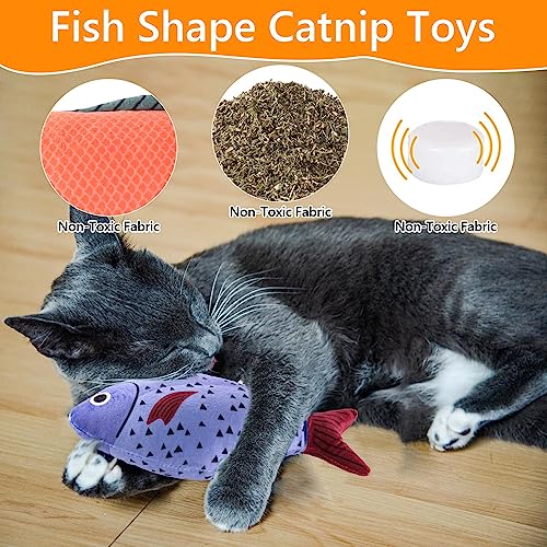 Catnip Toy for Indoor Cats, 3 PCS Plush Cat Toys, Fish Cat Toy, Teething Interactive Catnip Filled, Cat Chew Toys for Cat Kitten Kitty