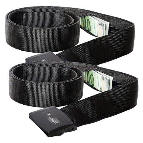 Zurligi Money Belts for Men Women, 1.2M Travel Wallet Belt Security with Hidden Money Pocket, 2 Pcs Travel Belt for Men Cashsafe Anti-Theft Wallet Non-Metal Buckle Nylon Military Tactical