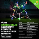 [2PK] Christmas By Sas Multicolour Silhoutte Stake Reindeer Solar Power Led Lights, 16 Lights, Home & Garden Decor - 1.9m