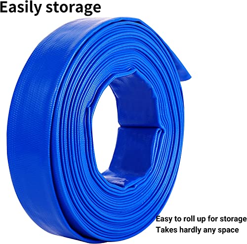 20m x 25 mm Lay Flat Water Discharge Pump Pond Hose, PVC Reinforced with Polyester for Submersible Pumps, Draining of Ponds, Pool and Garden, Blue