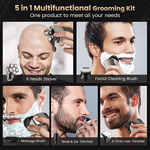 Electric Razor for Bald Men, Bald Head Shavers for Men 5-in-1 Multifunctional 6D Electric Head Shaver Waterproof Recharageable Rotary Shaver Grooming Kit
