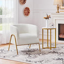 Yaheetech Modern Boucle Armchair, Cozy Accent Chair with Gold Metal Legs, Fuzzy Lounge Chair with Half-Surrounded Seat for Living Room Bedroom Reading Nook, Ivory