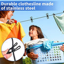 iDopick 2 Pack Portable Clothesline with 12 Clothespins, Travel Clothesline Stretchy Retractable Elastic Windproof Clothes Line for Backyard, Vacation Hotel, Balcony Clothes Drying Line and Indoor Use