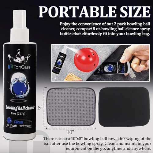 TonGass (2+1 Pack Bowling Ball Cleaner Spray Kit with Bowling Towel Portable Bowling Cleaner Set Bowling Accessories Oil Scuff Mark Cleaner Restores Tack and Prolongs Lifespan of Ball