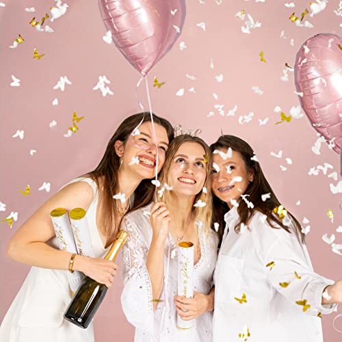White Butterfly Confetti Poppers 4 Pack | White and Gold Confetti Cannon Party Poppers Confetti Shooters for Wedding Parties Events Birthday Celebrations | Bulk Large Paper Gun Launcher Tube Stick