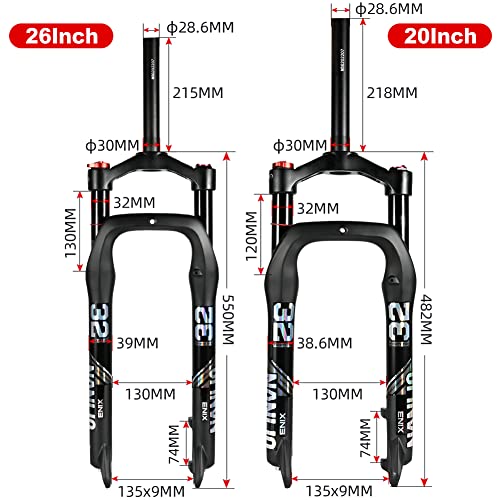 Gaderth Bike Suspension Fork, 20 inch Fat Bike Straight Front Fork, 4.0" Tire 135mm Air Double Shoulder Bicycle Front Fork, Snow Beach Shock Absorber Mountain Bike MTB Fork 20 inches