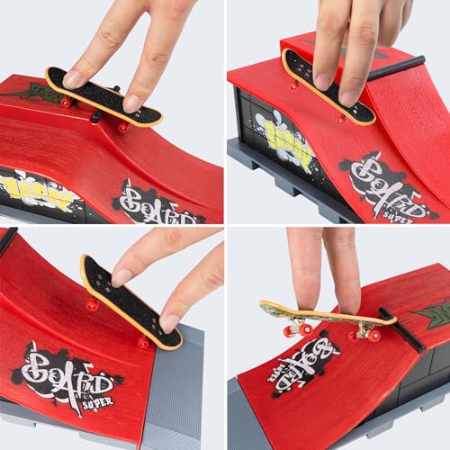 BROKIG Decktoy Finger Skateboard Sets,Fun Fingerboard Skatepark Kit Mini Finger Boards - Finger Training Toys for Kids Boys Gifts or Adult Party Toys (HB-001)