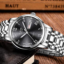 LIGE Watch for Men Fashion Elegant Analog Quartz Watch for Male Casual Waterproof Silver Stainless Steel Calendar Luxury Business Gents Dress Wristwatch Black Round Dial