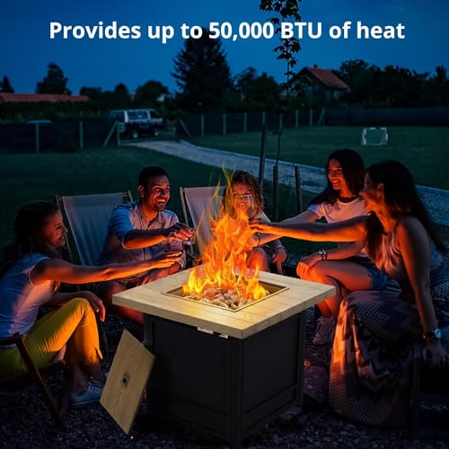 Propane Fire Pit Table, Outdoor Gas Fire Pits Clearance, 30 Inch 50,000 BTU with Tabletop, Lid, Lava Rocks for Outside Patio, Garden, Deck, Yard