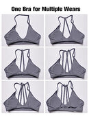 YEOREO Sports Bras for Women Padded Backless Workout Bra Karlena Low Impact Criss Cross Yoga Crop Tank Top, 0 Grey, Small