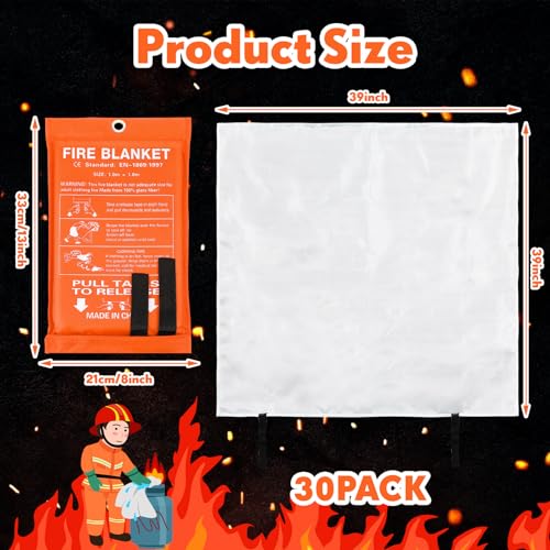 Fire Blanket Fiberglass Fire Emergency Blanket Flame Retardant Fire Suppression Blanket Fireproof Emergency Survival Safety Cover for Kitchen Home Car Office Camping, 39 x 39 Inch (30, Orange)