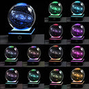 Qianwei 3D Solar System Crystal Ball 80mm 3.15" Laser Engraved Hologram with 4 Colors Light Led Lamp Stand, Galaxy Glass Ball, Planets Sphere, Home Office Decor