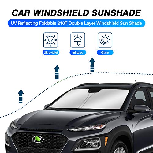 KUST Windshield Sun Shade for Hyundai Kona 2018 2019 2020 2021 Sunshade Foldable Sun Visor Protector Blocks UV Rays Keep Your Car Cooler
