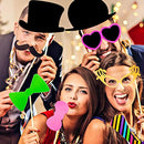 60 Pieces Photo Booth Props Kit Funny Selfie Props Accessories with Mustache on a Stick, Hats, Glasses, Mouth, Bowler, Bowties for Party Decorations Supplies Favors