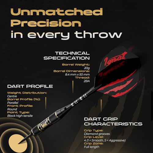 IgnatGames Steel Tip Darts Set - Professional Darts with Aluminum Shafts, Rubber O'Rings, and Extra Flights + Dart Sharpener + Innovative Case + Darts Guide