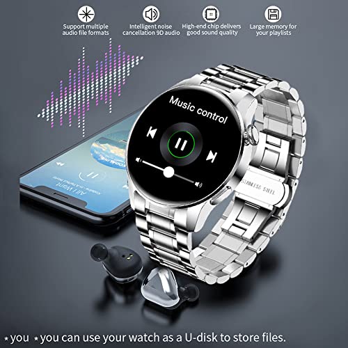 FILIEKEU Bluetooth Calls Smart Watch Men Women Heart Rate Sleep Monitor Steps IP67 Waterproof Sport Fitness Tracker 1.3''Touch Screen Fasion Black Stainless Steel Smart Watches for Android iOS,