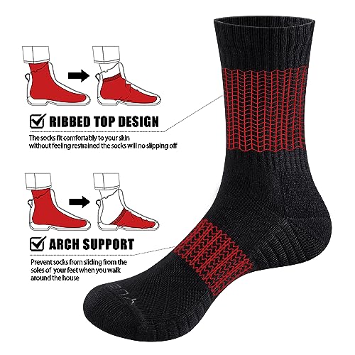 YUEDGE Men's Black Crew Socks Performance Cushioned Training Athletic Socks Moisture Wicking Mens Socks Comfort Work Socks For Men Size 10-13, 5 Pairs/Pack