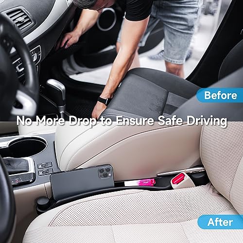 Car Seat Gap Filler Set of 2, Givifive Soft Foam Multifunctional Seat Side Gap Filler with Organizer & Hook Function, 3in1 Gap Stopper Universal Fit Car SUV Truck Fill The Gap Between Seat & Console