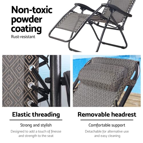 Gardeon Zero Gravity Chair 2PC Reclining Outdoor Sun Lounge Folding Camping