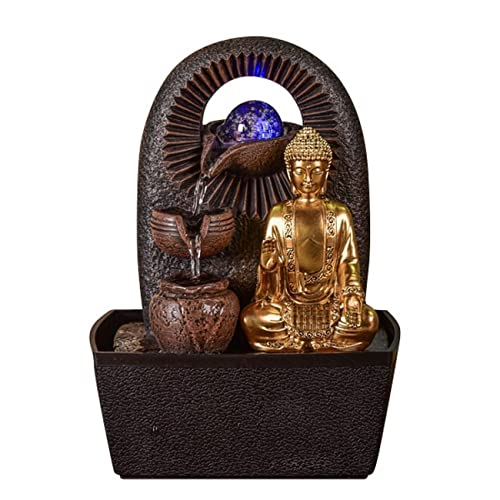 Zen'Light Buddha Bhava Indoor Fountain, Zen Decor, Ideal for Meditation and Relaxation, Table Fountain with Closed Circulation, Colour-Changing LED Lighting, Water Flows on 3 Levels, Height 26 cm