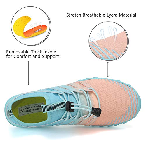 WateLves Water Shoes Mens Womens Beach Swim Shoes Quick-Dry Aqua Socks Pool Shoes for Surf Yoga Water Aerobics, G/Pink/Blue, 8.5 Women/7 Men