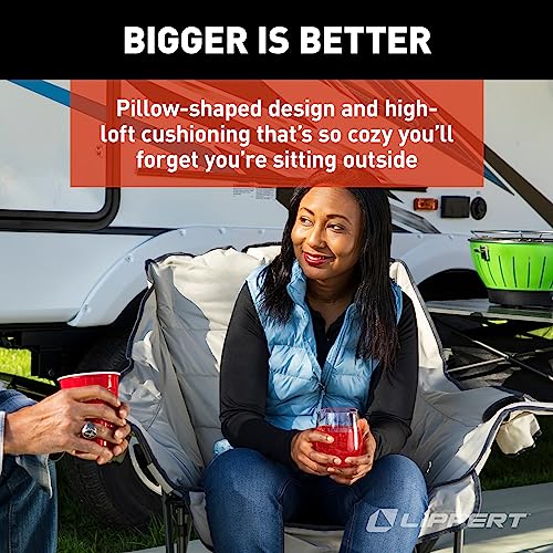 Lippert Big Bear Club Camping Chair - Sand, Comfortable Foldable Chair, Oversized Pillow Cushions, Dual Cupholders, Powder Coated Steel, 600D Polyester Fabric, 400 lb. Capacity, 2022114813