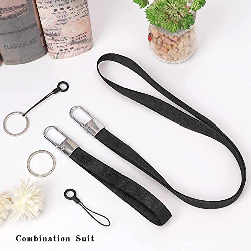 FYY Lanyards for Keys, Pack of 2 Wrist Lanyard and Neck Lanyard for ID Badges Wristlet Strap Keychain Holder Lanyard with 2 Key Rings and 2 Strings Black
