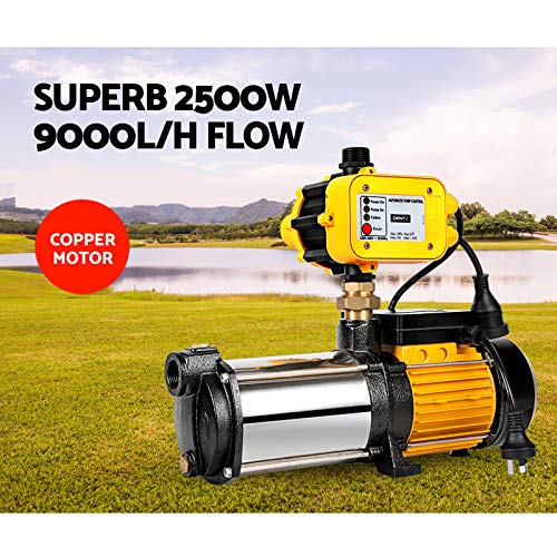 Giantz Water Pump, 2500W 240V Electric High Pressure Garden Pumps Controller Irrigation for Pool Pond Rain Tank Home Farm Clean, Multi Stage Fully Automatic Anti-rust Yellow