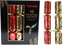 Pack of 10-36cm Luxury Red, Gold & Green Foil Christmas Crackers with Holly Design