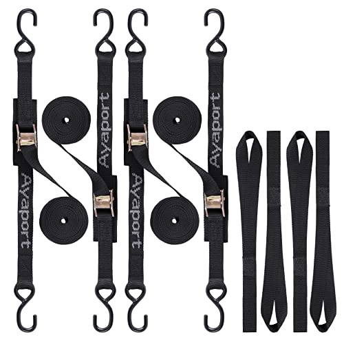 Ayaport Cam Buckle Tie Down Straps 10 feet 2200lbs Break Strength Securing Straps with S Hooks for Motorcycle, Kayak, Car, Truck, Dirt Bike, Pack of 4