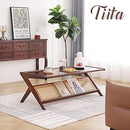 Tiita Rattan Coffee Table, Bamboo Accent Bedside Tables, Glass Nightstand Side Table, Boho Wooden End Table with Storage for Living Room,Living Room, Dining Room, Tea, Home Décor