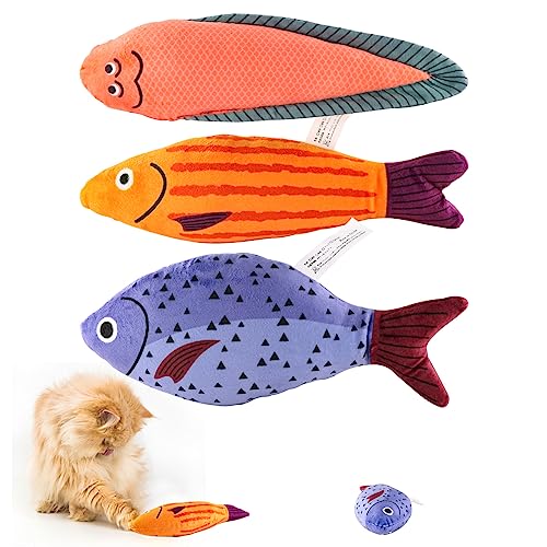 Catnip Toy for Indoor Cats, 3 PCS Plush Cat Toys, Fish Cat Toy, Teething Interactive Catnip Filled, Cat Chew Toys for Cat Kitten Kitty