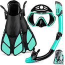 ZEEPORTE Mask Fin Snorkel Set with Adult Snorkeling Gear, Panoramic View Diving Mask, Trek Fin, Dry Top Snorkel +Travel Bags, Diving Package for Lap Swimming