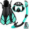 ZEEPORTE Mask Fin Snorkel Set with Adult Snorkeling Gear, Panoramic View Diving Mask, Trek Fin, Dry Top Snorkel +Travel Bags, Diving Package for Lap Swimming