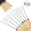 Marshmallow Roasting Sticks with Wooden Handle Extendable Forks Set of 8Pcs 32Inch Telescoping Marshmallow Skewers Campfire Stove BBQ Tools