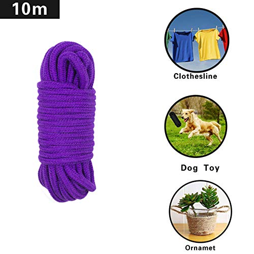 CHAOCHEN Cotton Rope, 32 Feet 10M Twisted Cotton Cord for Wall Hanging，DIY Craft Making，Plant Hangers，Knotting Decorative Projects (Purple)