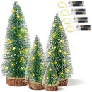 Hatisan 4pcs Mini Christmas Trees with light, Artificial Christmas Tree Bottle Brush Trees with Wooden Base for Christmas Decor Party Home Table Holiday