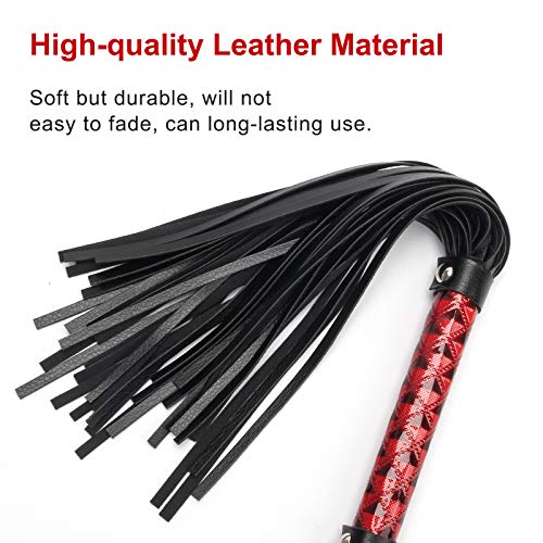 Zhichengbosi 40 cm Riding Crop, Black Faux Leather Paddle Horse Crop and Riding Whip (Red)