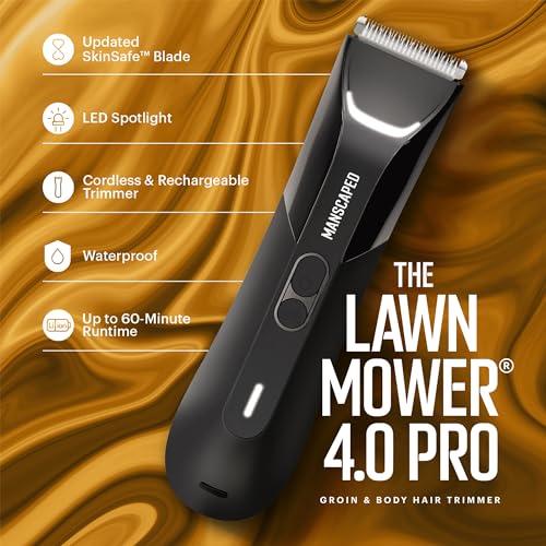 MANSCAPED® The Lawn Mower® 4.0 PRO - Groin & Body Hair Trimmer, Updated SkinSafe® Trimmer Blade, Waterproof Wet/Dry Groomer, USB-C & Wireless Charging Compatible, Men’s Ball Shaver with Travel Lock