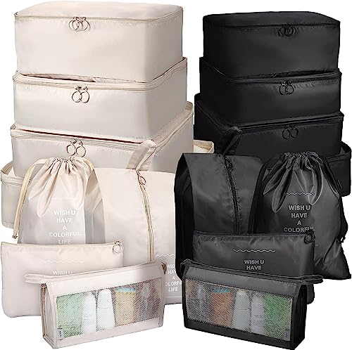 DAWNTREES 2 Set 9Pcs Packing Cubes for Travel, Luggage Suitcase Organizer,with Shoe Bag,Compression Packing Cubes,Cosmetics Bag, Travel Accessories Bags