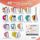 RFAQK 250 PCs Aluminum Cake Decorating Tools Kit with 12" Metal Turntable & Knife set-48 Numbered Icing Tips-3 Russian Piping Nozzles-Straight & Angled Spatula-Cake Leveler& Baking Supplies Tools