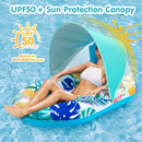 Pool Float with Canopy, Cup Holder - XL Pool Chair Lounge Float with Adjustable Sun Shade Cover, Drink Holder, Ergonomic Headrest,Inflatable Pool Float for Adults (Lemon-Pineapple)