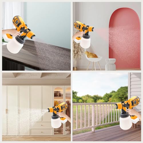PEDONY Cordless Paint Sprayer for DEWALT 20V Battery HVLP Electric Spray Paint Gun with 4 Nozzles & 1000ml Capacity Container for Painting Wall Fence Home Interior and Exterior (Tool Only)