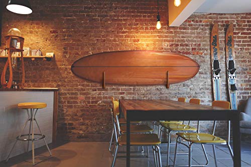 TESLYAR Surfboard Rack Holder Hooks Ash Tree Wood Eco-Friendly Display Natural Finish Snowboard Wakeboard (Big)