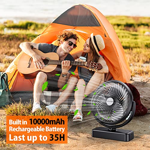 10000mAh Battery Operated Camping Fan with LED Light-7 inch USB Fan with Hanging Hook for Tent Car RV Hurricane Emergency Outage